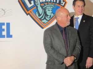 Billy Joel and New York Governor Andrew Cuomo at the Madison Square Garden press conference on December 3, 2013.  Photo by Jay S. Jacobs.