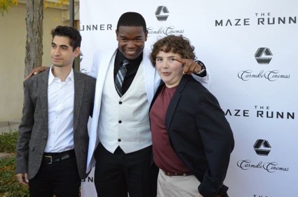Blake Cooper, with co-stars Alex Flores and Dexter Darden at the Carmike Theater in Vorhees, NJ for a premiere screening for "The Maze Runner." Photo copyright 2014 Jay S. Jacobs.