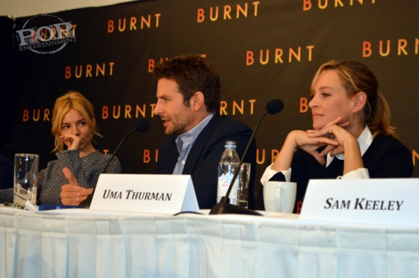 Sienna Miller, Bradley Cooper and Uma Thurman at the New York press conference for Burnt. Photo ©2015 Jay S. Jacobs.  All rights reserved.