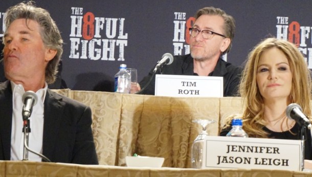 Kurt Russell, Tim Roth and Jennifer Jason Leigh at the New York Press Conference for "The Hateful Eight." Photo copyright 2015 Brad Balfour.