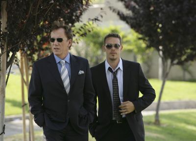 James Woods and Kevin Alejandro in SHARK.