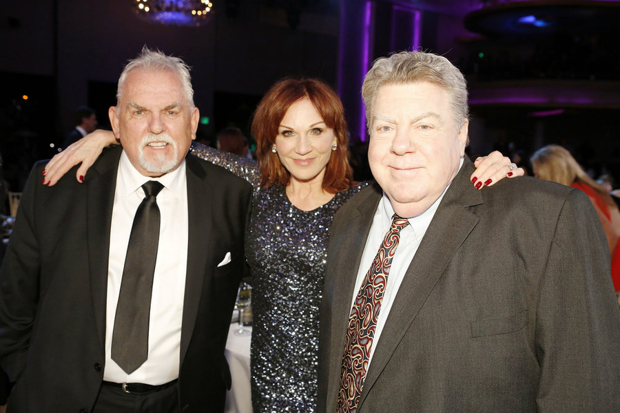 MUST SEE TV: AN ALL-STAR TRIBUTE TO JAMES BURROWS -- Pictured: (l-r) John Ratzenberger, Marilu Henner, George Wendt -- (Photo by: Trae Patton/NBC)
