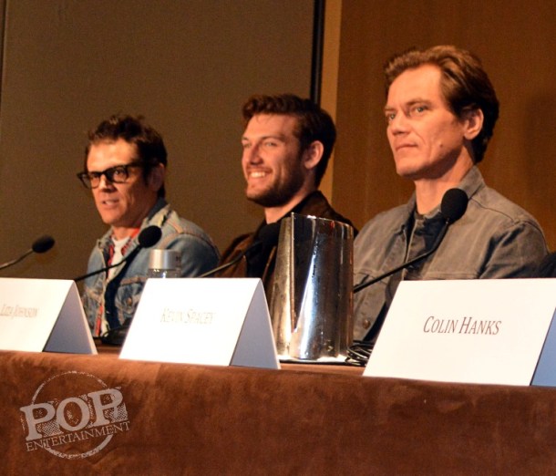 Johnny Knoxville, Alex Pettyfer and Michael Shannon at the New York Press Conference for "Elvis & Nixon" at the Conrad New York April 18, 2016. Photo copyright 2016 Jay S. Jacobs.