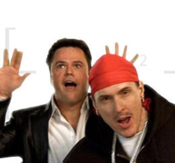 Donny Osmond and "Weird Al" Yankovic in the "White and Nerdy" video.