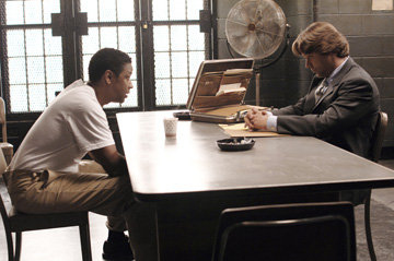 Denzel Washington and Russell Crowe in American Gangster