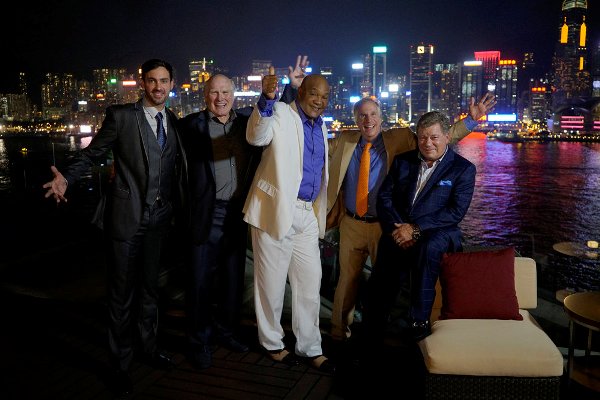 BETTER LATE THAN NEVER -- "Hong Kong" Episode 104 -- Pictured: (l-r) Jeff Dye, Terry Bradshaw, George Foreman, Henry Winkler, William Shatner -- (Photo by: Paul Drinkwater/NBC)