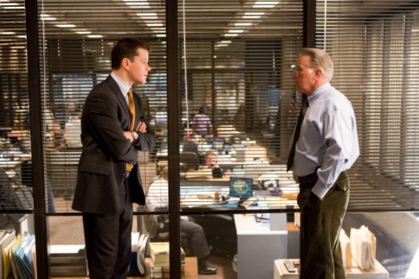 Police detective Colin Sullivan (MATT DAMON) meets with Captain Queenan (MARTIN SHEEN) about the identity of the mob infiltrator in the State Police in Warner Bros. Pictures crime drama The Departed. 