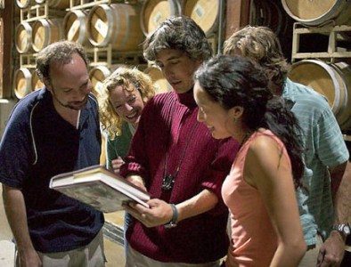 Paul Giammatti, Virginia Madsen, Alexander Payne, Sandra Oh and Thomas Haden Church and Alexander Payne filming "Sideways."