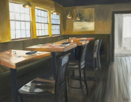 "Newburyport Restaurant" painting by Eve Plumb