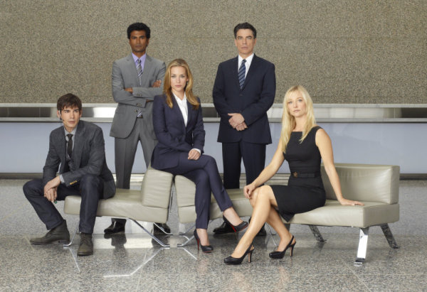 COVERT AFFAIRS -- Season:1 -- Pictured: (L-R) Christopher Gorham as Auggie Anderson, Sendhil Ramamurthy as Jai Wilcox, , Piper Perabo as Annie Walker, Peter Gallagher as Authur Campbell, Kari Matchett as Joan Campbell -- Photo by: Robert Ascroft/USA Network