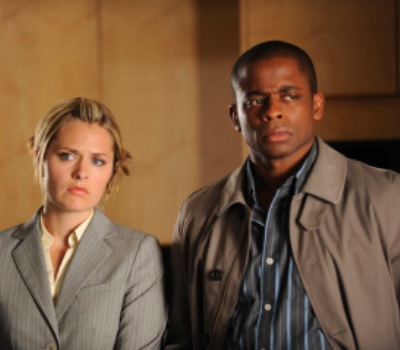 PSYCH -- "Extradition BC" Episode 4002 -- Pictured: (l-r) Maggie Lawson as Juliet O'Hara, Dule Hill as Gus Guster -- USA Network Photo: Alan Zenuk