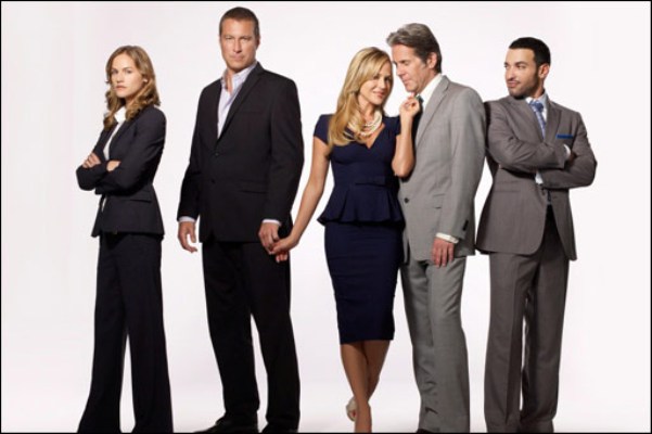 Kelly Overton, John Corbett, Julie Benz, Gary Cole and Haaz Sleiman in "Ricochet."